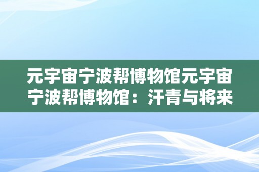 元宇宙宁波帮博物馆元宇宙宁波帮博物馆：汗青与将来的交汇点