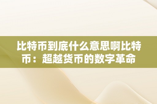 比特币到底什么意思啊比特币：超越货币的数字革命