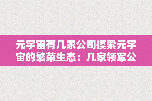 元宇宙有几家公司摸索元宇宙的繁荣生态：几家领军公司的深度解析