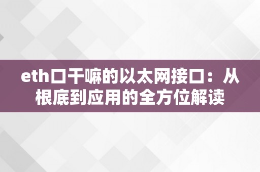 eth口干嘛的以太网接口：从根底到应用的全方位解读