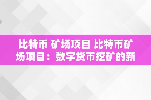 比特币 矿场项目 比特币矿场项目：数字货币挖矿的新时代 