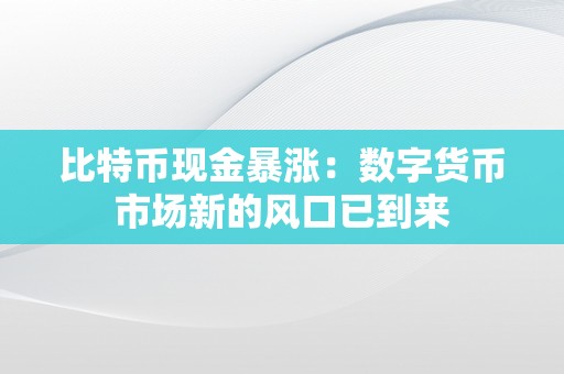 比特币现金暴涨：数字货币市场新的风口已到来