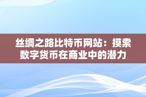 丝绸之路比特币网站：摸索数字货币在商业中的潜力