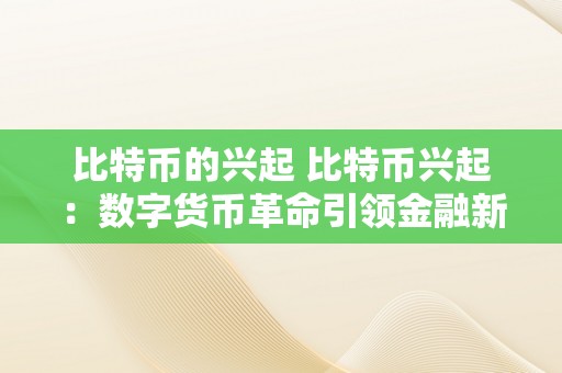 比特币的兴起 比特币兴起：数字货币革命引领金融新时代 