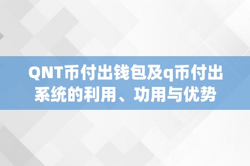 QNT币付出钱包及q币付出系统的利用、功用与优势