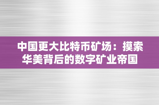 中国更大比特币矿场：摸索华美背后的数字矿业帝国