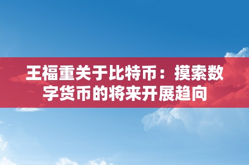 王福重关于比特币：摸索数字货币的将来开展趋向