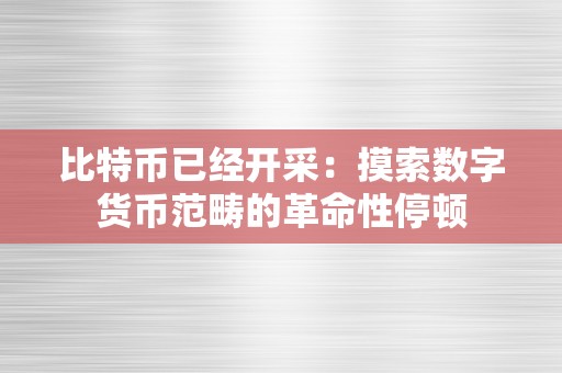 比特币已经开采：摸索数字货币范畴的革命性停顿