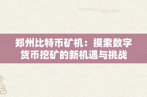 郑州比特币矿机：摸索数字货币挖矿的新机遇与挑战