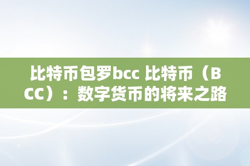 比特币包罗bcc 比特币（BCC）：数字货币的将来之路 