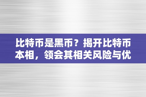 比特币是黑币？揭开比特币本相，领会其相关风险与优势