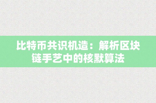 比特币共识机造：解析区块链手艺中的核默算法