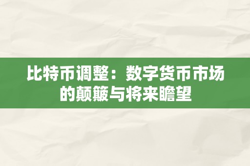 比特币调整：数字货币市场的颠簸与将来瞻望