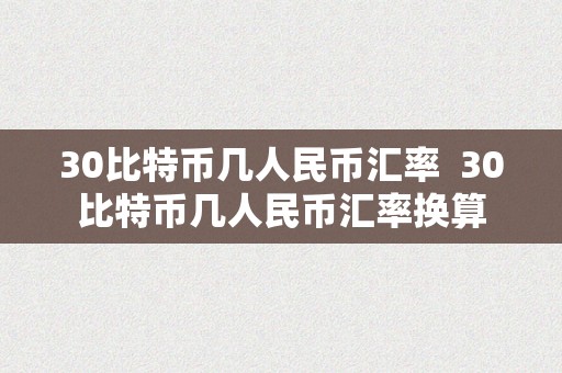 30比特币几人民币汇率  30比特币几人民币汇率换算