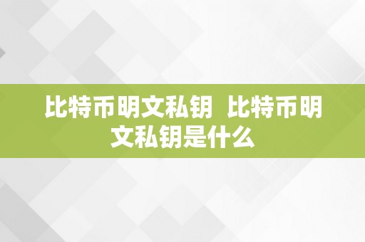 比特币明文私钥  比特币明文私钥是什么