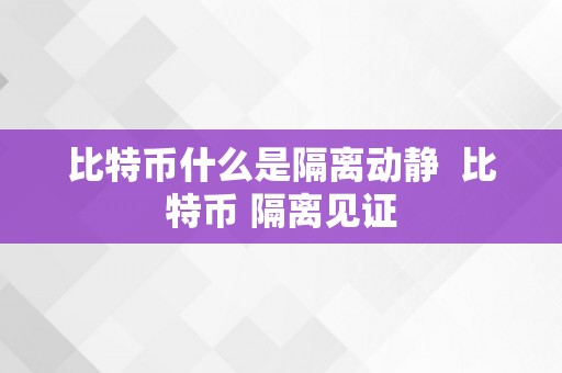 比特币什么是隔离动静  比特币 隔离见证