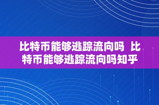 比特币能够逃踪流向吗  比特币能够逃踪流向吗知乎