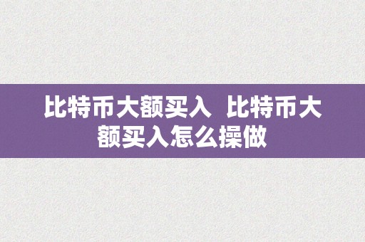 比特币大额买入  比特币大额买入怎么操做