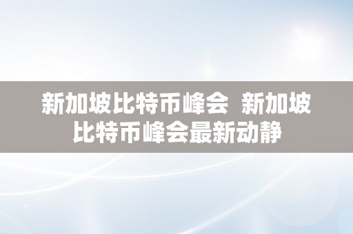 新加坡比特币峰会  新加坡比特币峰会最新动静