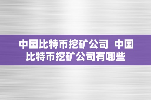 中国比特币挖矿公司  中国比特币挖矿公司有哪些