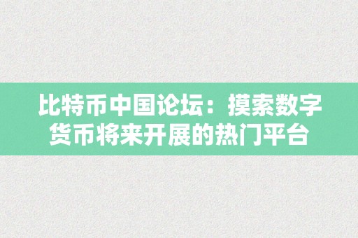 比特币中国论坛：摸索数字货币将来开展的热门平台