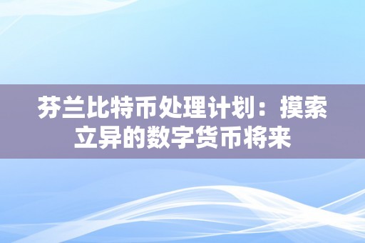 芬兰比特币处理计划：摸索立异的数字货币将来