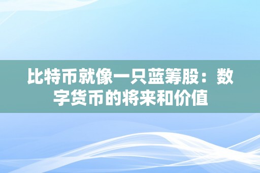 比特币就像一只蓝筹股：数字货币的将来和价值