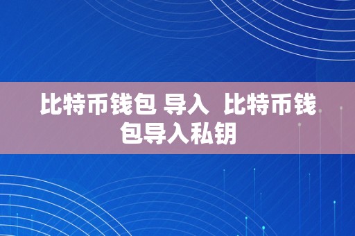 比特币钱包 导入  比特币钱包导入私钥