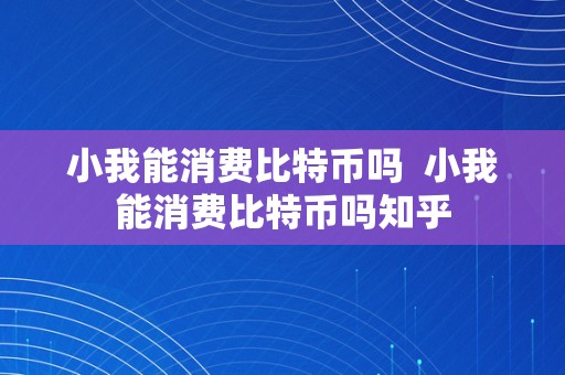 小我能消费比特币吗  小我能消费比特币吗知乎