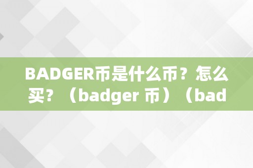 BADGER币是什么币？怎么买？（badger 币）（badger币是什么币？怎么买？详细解读）