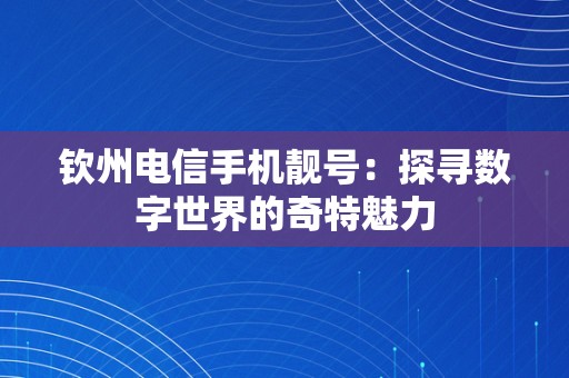 钦州电信手机靓号：探寻数字世界的奇特魅力