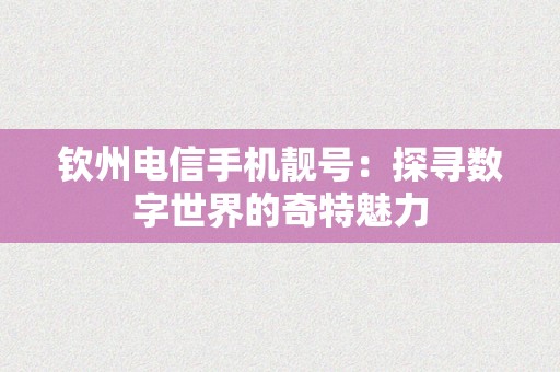 钦州电信手机靓号：探寻数字世界的奇特魅力