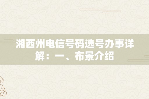 湘西州电信号码选号办事详解：一、布景介绍