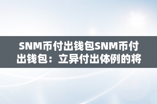 SNM币付出钱包SNM币付出钱包：立异付出体例的将来