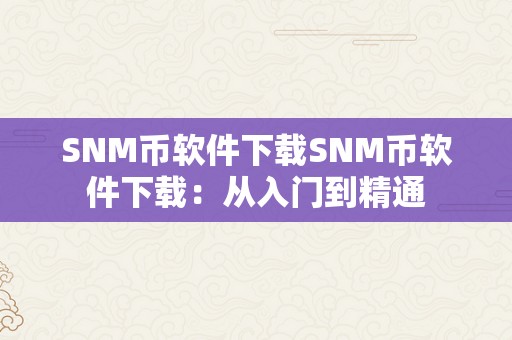 SNM币软件下载SNM币软件下载：从入门到精通