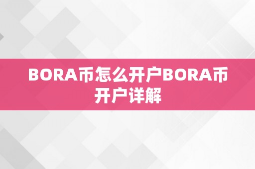 BORA币怎么开户BORA币开户详解