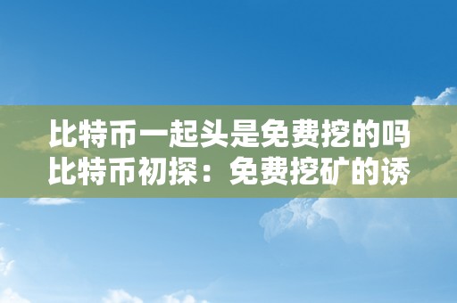 比特币一起头是免费挖的吗比特币初探：免费挖矿的诱惑与现实比特币一起头是免费挖的吗