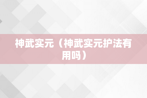 神武实元（神武实元护法有用吗）