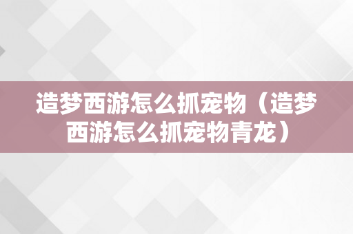 造梦西游怎么抓宠物（造梦西游怎么抓宠物青龙）