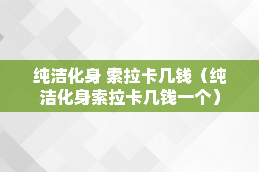 纯洁化身 索拉卡几钱（纯洁化身索拉卡几钱一个）