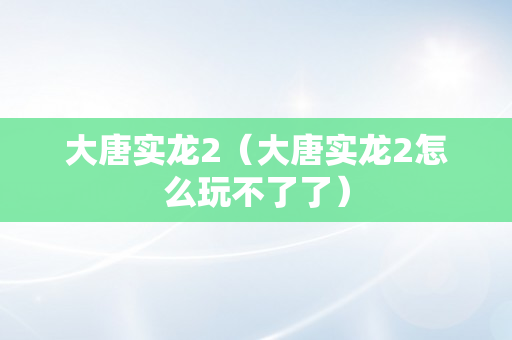 大唐实龙2（大唐实龙2怎么玩不了了）