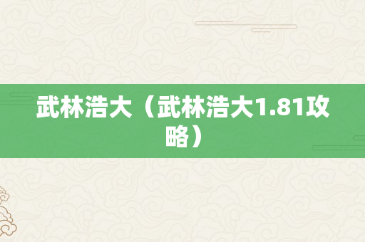 武林浩大（武林浩大1.81攻略）