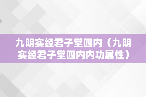 九阴实经君子堂四内（九阴实经君子堂四内内功属性）