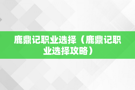 鹿鼎记职业选择（鹿鼎记职业选择攻略）