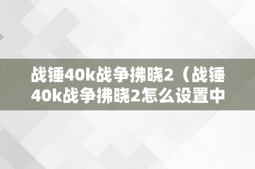 战锤40k战争拂晓2（战锤40k战争拂晓2怎么设置中文）