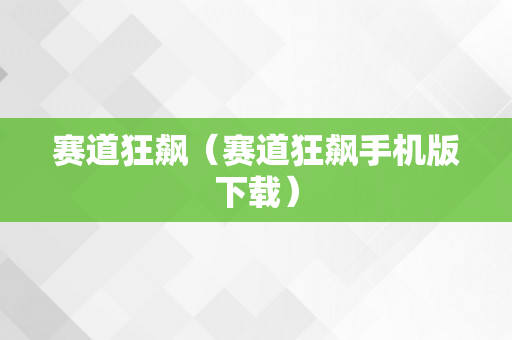 赛道狂飙（赛道狂飙手机版下载）