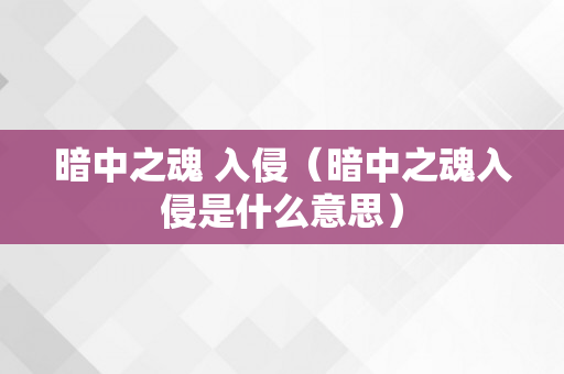 暗中之魂 入侵（暗中之魂入侵是什么意思）