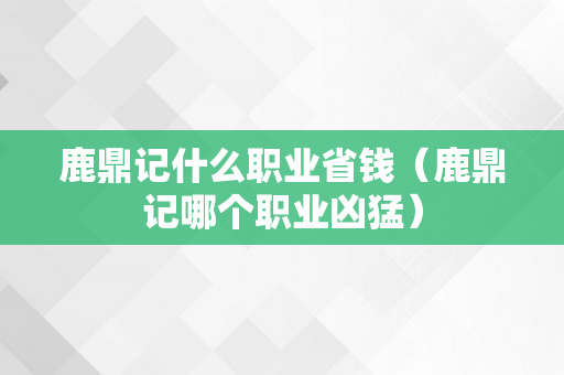 鹿鼎记什么职业省钱（鹿鼎记哪个职业凶猛）