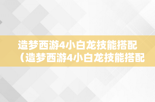 造梦西游4小白龙技能搭配（造梦西游4小白龙技能搭配手机版）