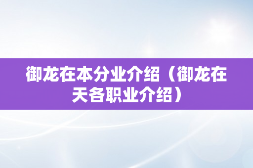 御龙在本分业介绍（御龙在天各职业介绍）